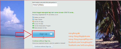 Klik signup Cara mendaftarkan dan mendapatkan nama domain gratis diDOT TK