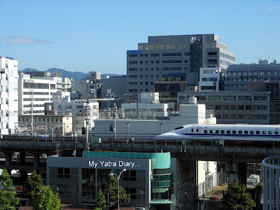 Shinkansen Bullet train from the window of the hotel New Miyako, Kyoto - Japan