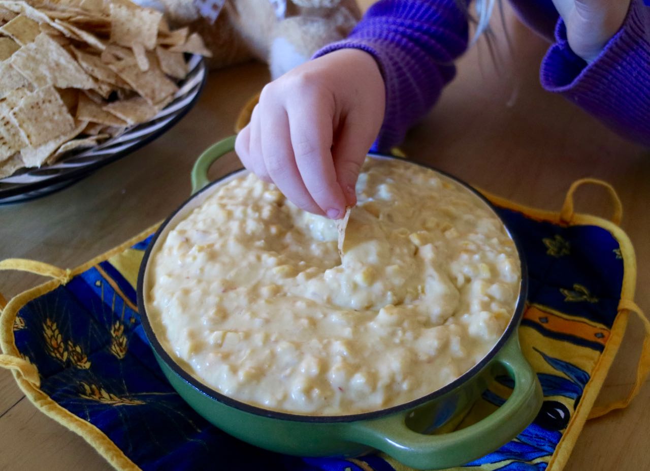 Green Gourmet Giraffe Cheesey corn dip (with pasta sauce option)