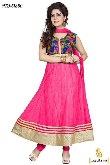 Purchase Pink Color Net Casual Wear Anarkali Salwar Suits Online Shopping with Lowest Prices at Pavitraa.in