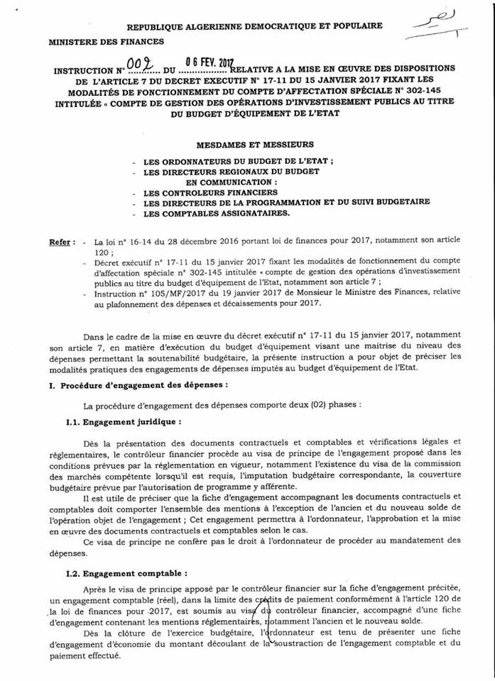 mise en oeuvre des dispositions de l'article 7 du decret executif n 1711 du 15 janvier 2017 mise en oeuvre des dispositions de l'article 7 du decret executif n 1711 du 15 janvier 2017