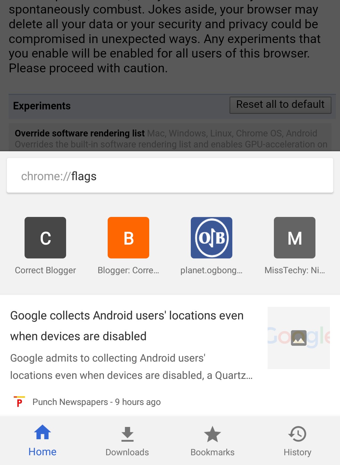 Chrome android browser screen shot