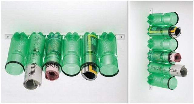 Revisteros con botellas de plástico de agua