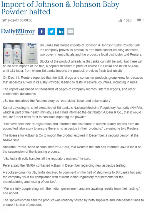 Import of Johnson & Johnson Baby Powder halted