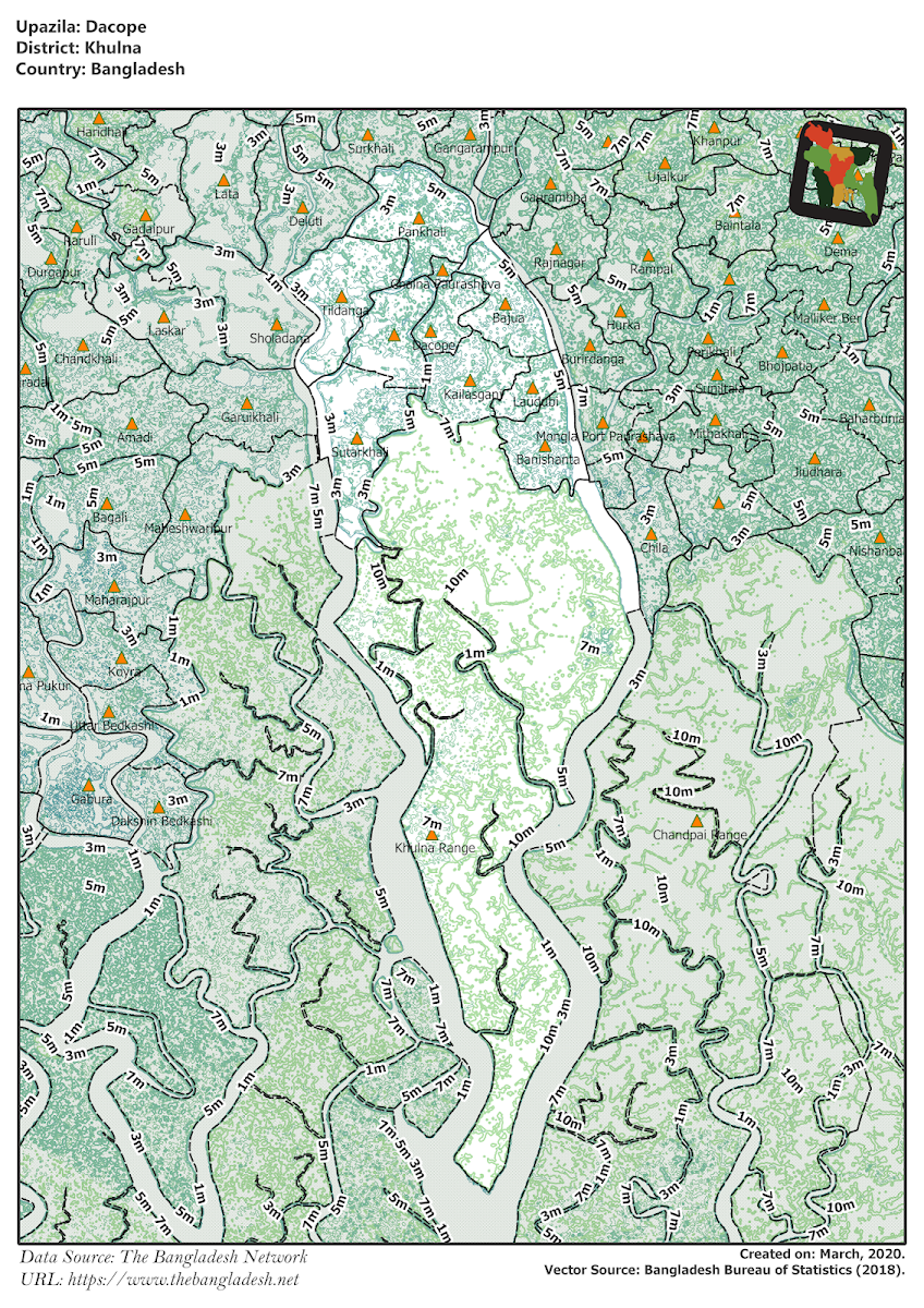 Dacope Upazila Elevation Map Khulna District Bangladesh