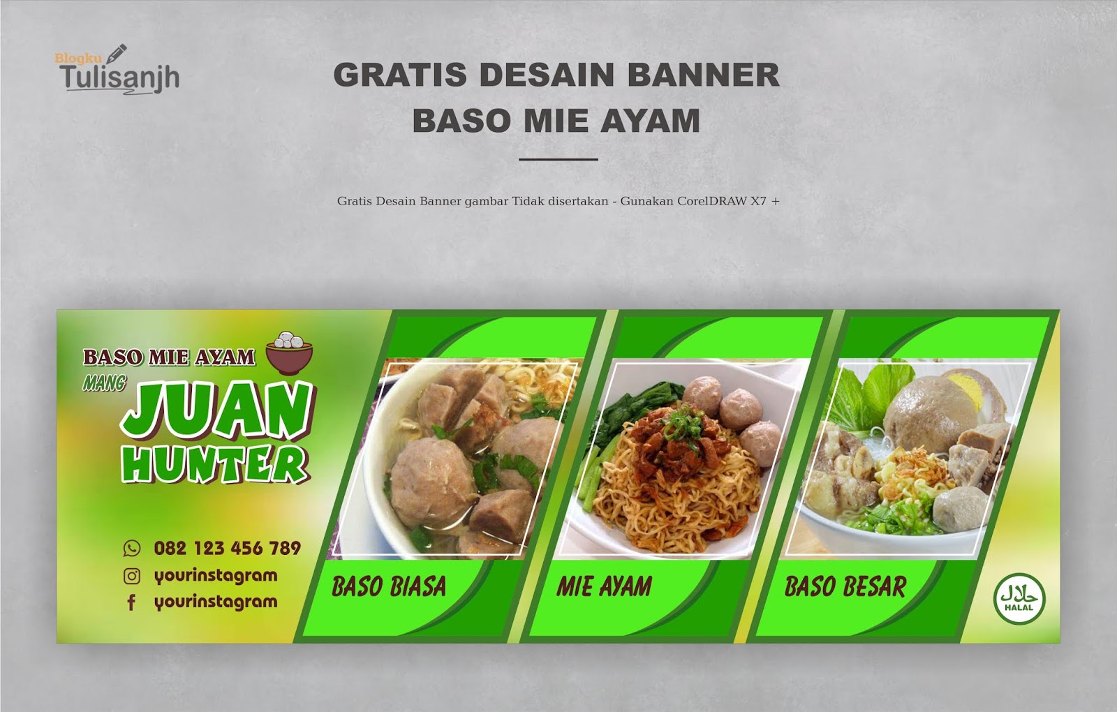 Gratis Banner Baso Mie ayam warna hijau ~ Blogku