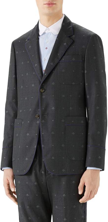 Gucci Bee & Heart Print Wool Sport Coat