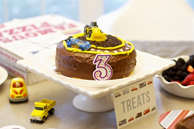 Boy homemade car construction site birthday cake