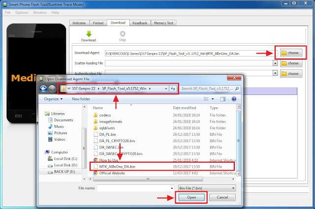 Masukkan MTK all in one DA bin untuk flash genpro Z2 S57 silahkan masukkan file MTK all in one DA bin untuk flash genpro Z2 S57