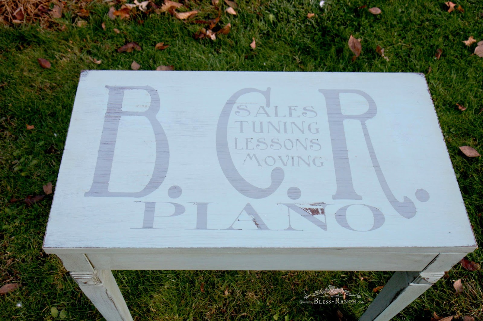 Painted and lettered Piano Bench redo Bliss-Ranch.com