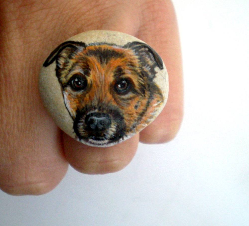 Shebbo Design Painted PET Prortrait Rock Rings Taş Boyama Yüzükler