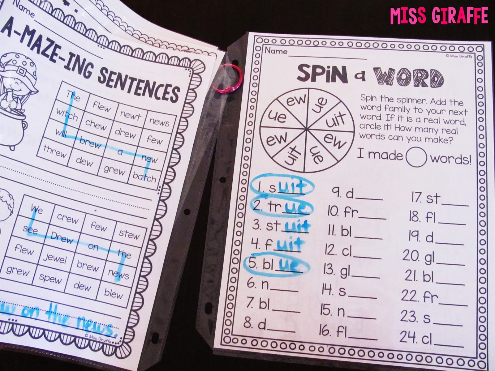 worksheet Ui Phonics Worksheets miss giraffes class ew ue ui activities put phonics worksheets in sheet protectors a ring to make reusable practice workbook