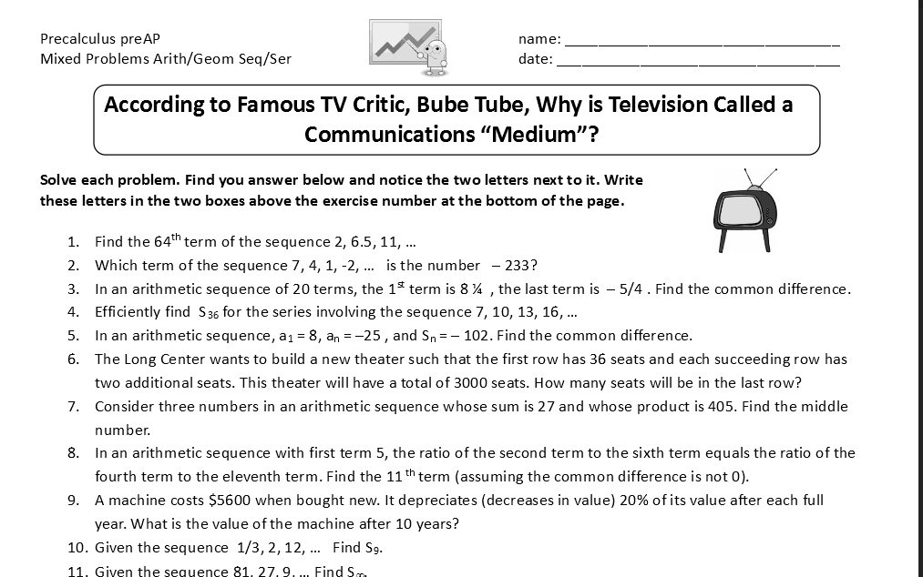 SEQUENCES AND SERIES PRECALCULUS visual data 7