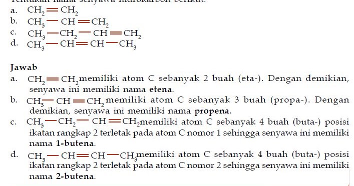 Tata Nama dan Rumus Molekul serta Contoh Senyawa Hidrokarbon Alkena