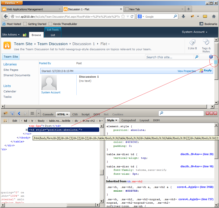SharePoint 2010 discussion lists have scrollbar always visible