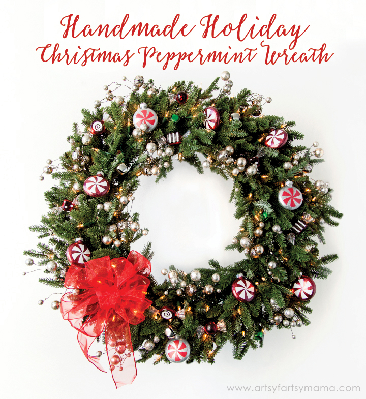 Handmade Holiday Christmas Peppermint Wreath at artsyfartsymama.com