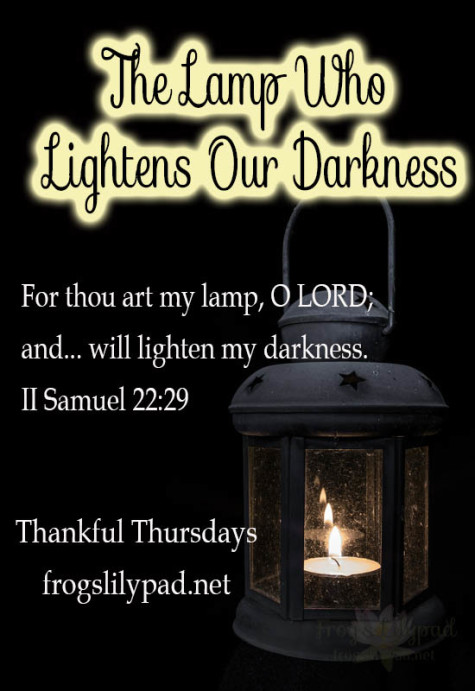 God created the sun and moon to give us light. We have another light we can depend on, the Lamp who lightens our darkness. Thankful Thursdays Linkup at frogslilypad.net