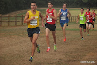 Manuel Velasquez (1st, 15:39) sets the pace halfway through the boys race at the 2013 FACA Senior All-Star Cross-Country Classic. 2013 FACA Senior All-Star Cross-Country Classic