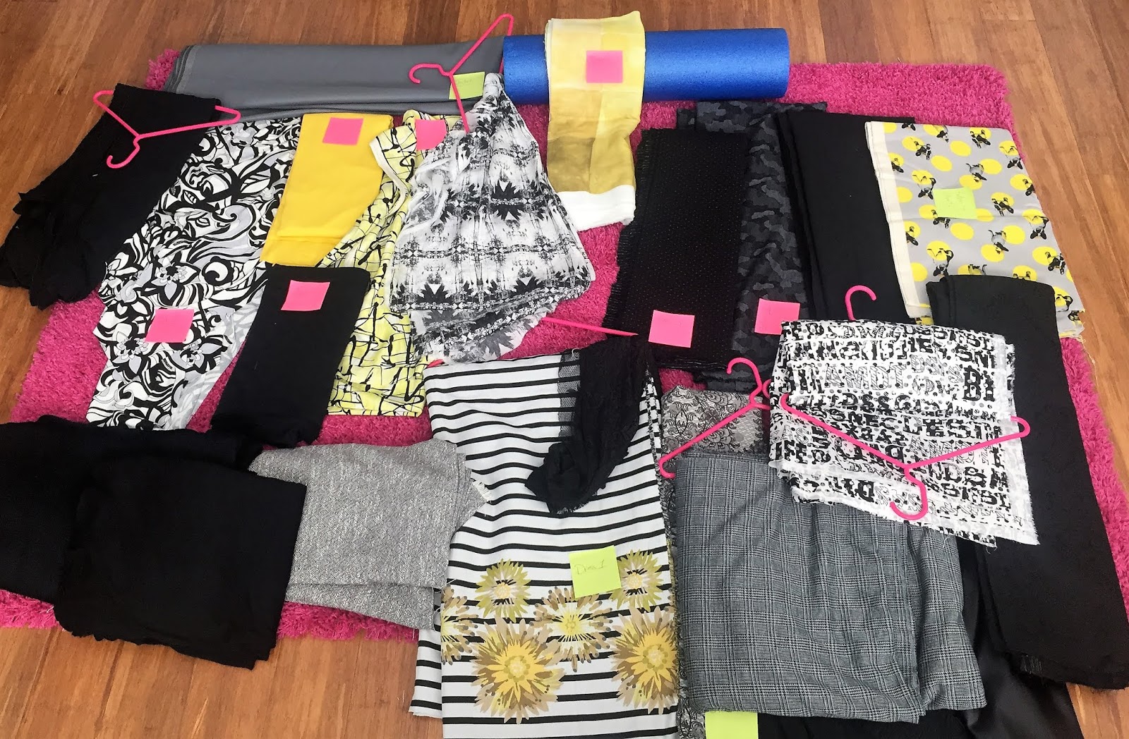 many of the fabrics are right from my own collection and i purchased only a couple lengths of black for different pants and the faux leather for a jacket