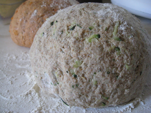 homemade courgette and mint bread dough