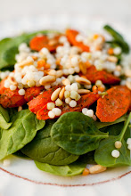 Spinach Salad with Roasted Carrots, Israeli Cous Cous and White Balsamic