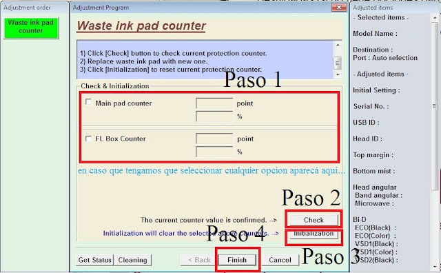 Selecionar Main Pad Counter en adjustment counter.