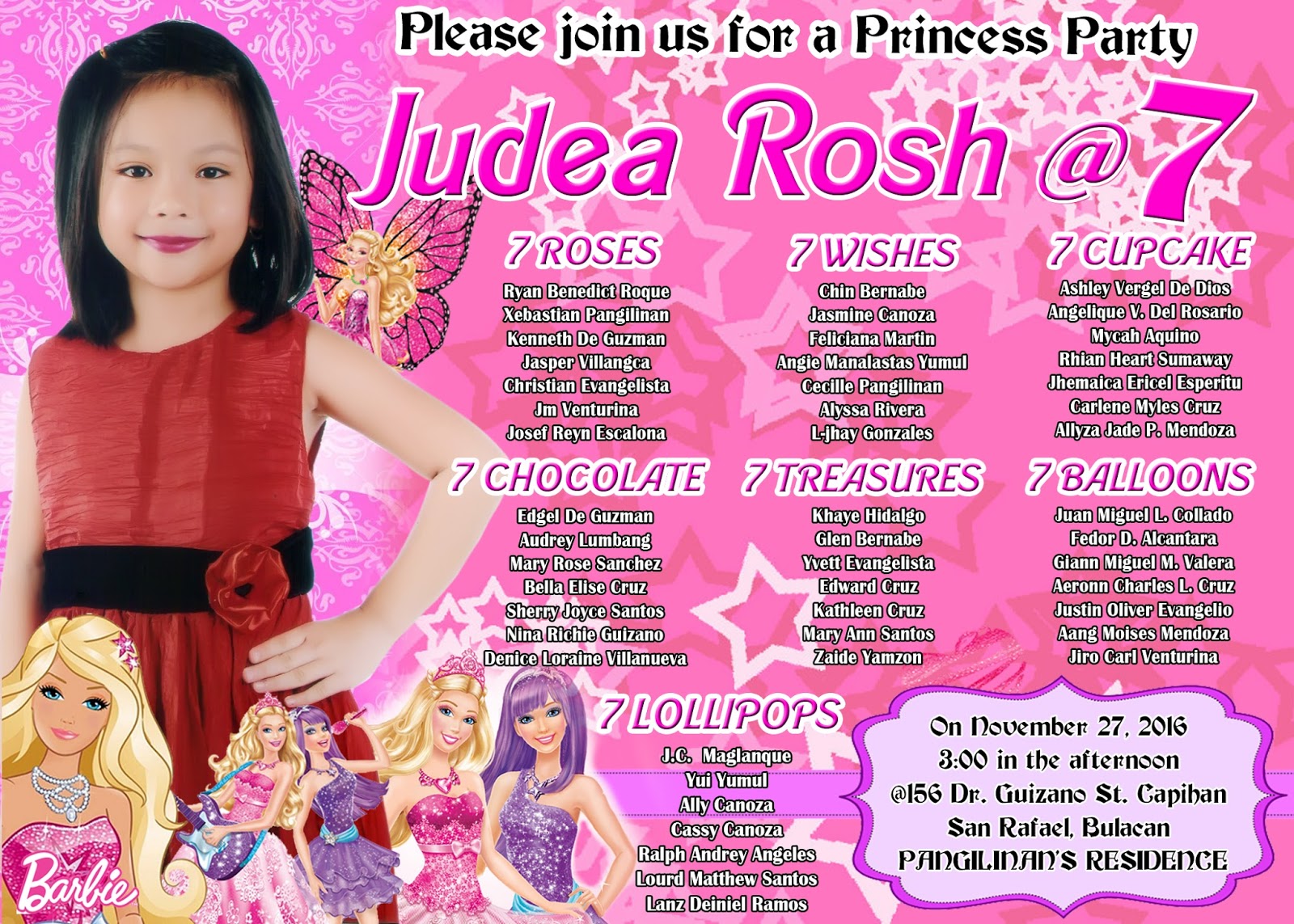 Barbie Design Sample Invitation For 7th Birthday Get Layout