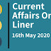 Current Affairs One-Liner: 16th May 2020