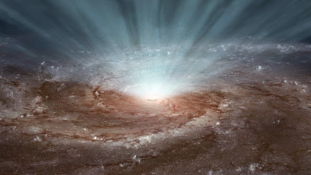 A supermassive black hole at the core of a galaxy blasting out radiation and ultra-fast winds.