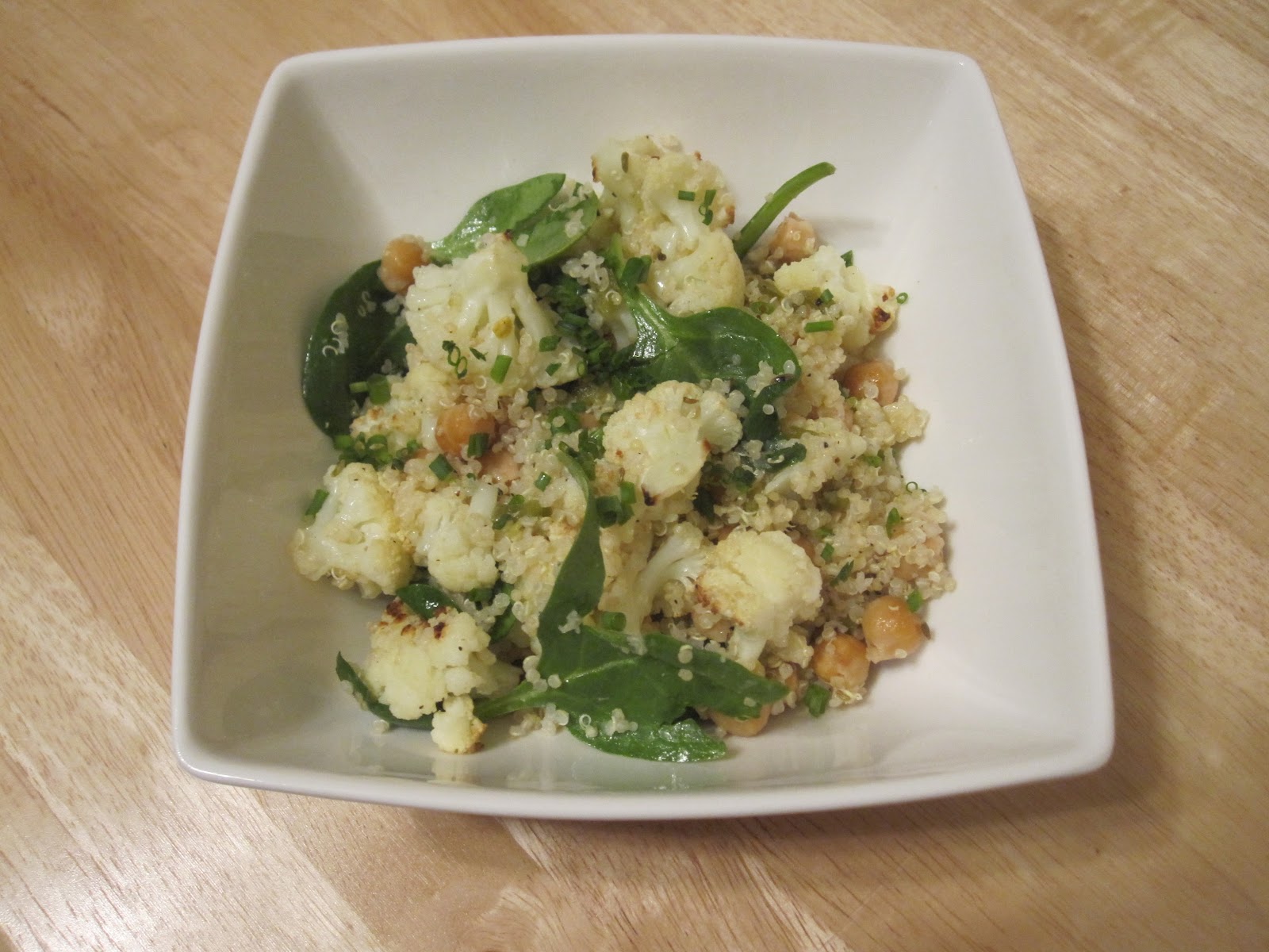 Roasted Cauliflower Chickpea + Quinoa Salad with Jalapeno Lime Dressing