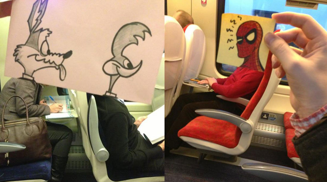 rostros de historieta en tren