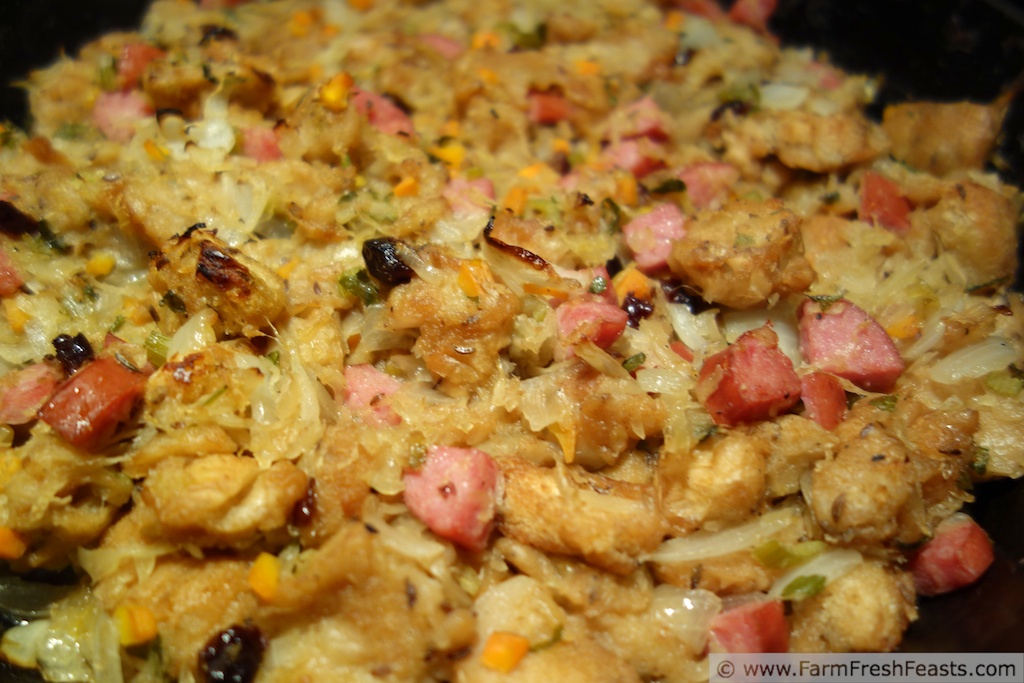 Farm Fresh Feasts Savory Sauerkraut Sausage Stuffing Skillet Supper