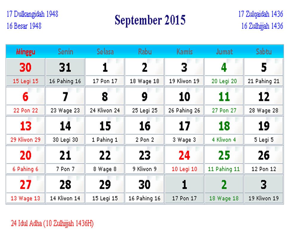 Kalender 2015 12Bulan + Hari Libur Nasional + Cuti Bersama