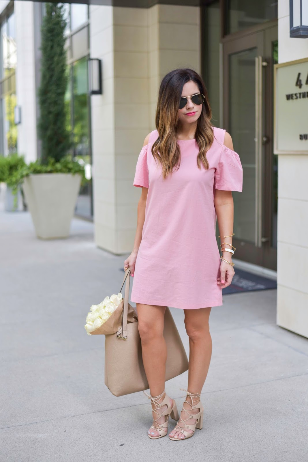 Cold shoulder pink dress