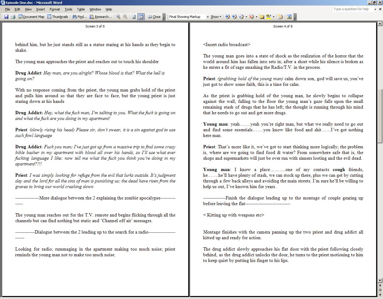 Zombie Mockumentary blog Original script for The Lonely Dead