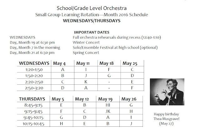 Elementary orchestra sample small group instruction rotation schedule