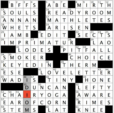 Rex Parker Does the NYT Crossword Puzzle: Mascot of Winnipeg Jets / FRI  7-19-19 / Las Vegas casino with musical name / Mormon settlement of 1849 /  Orange half of iconic duo /