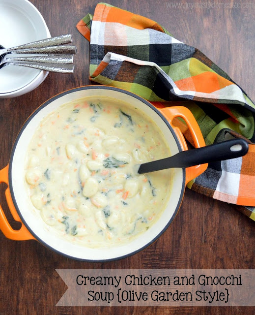 Joyously Domestic Creamy Chicken and Gnocchi Soup {Olive Garden Style}