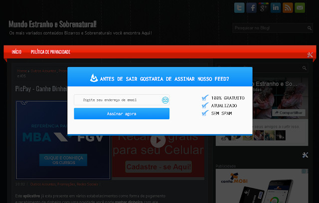 Janela Pop Up Assinatura de Feed que Abre ao Sair do Blog Janela Pop Up Assinatura de Feed que Abre ao Sair do Blog
