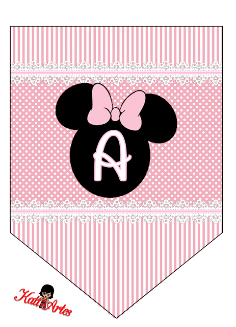 Alfabeto en Banderines de Minnie Rosa. Free Printable Minnie Bunting in Pink.