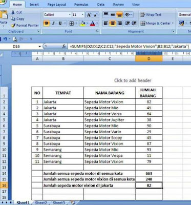 Belajar Fungsi SUM, SUMIF Dan SUMIFS Dalam MS Excel