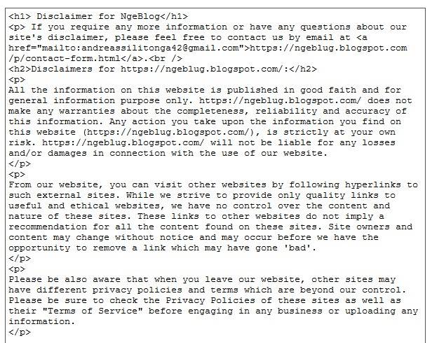 Cara Membuat Disclaimer di Blog (Adsense Part 1) Cara Membuat Disclaimer di Blog (Adsense Part 1)