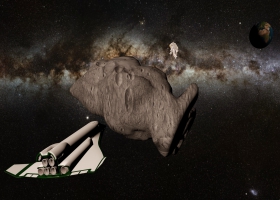 A picture of astronaut visiting an asteroid. A picture of astronaut visiting an asteroid.