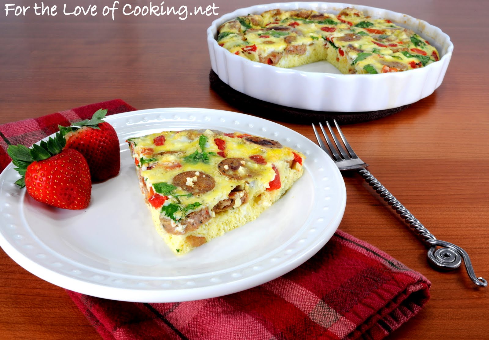 Frittata with Jalapeno Chicken Sausage, Spinach, Roasted Bell Peppers