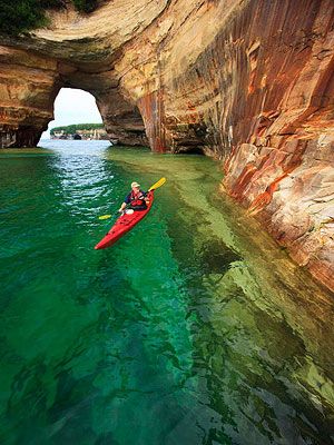 Kayaking along Pictured Rocks National Lakeshore, Michigan