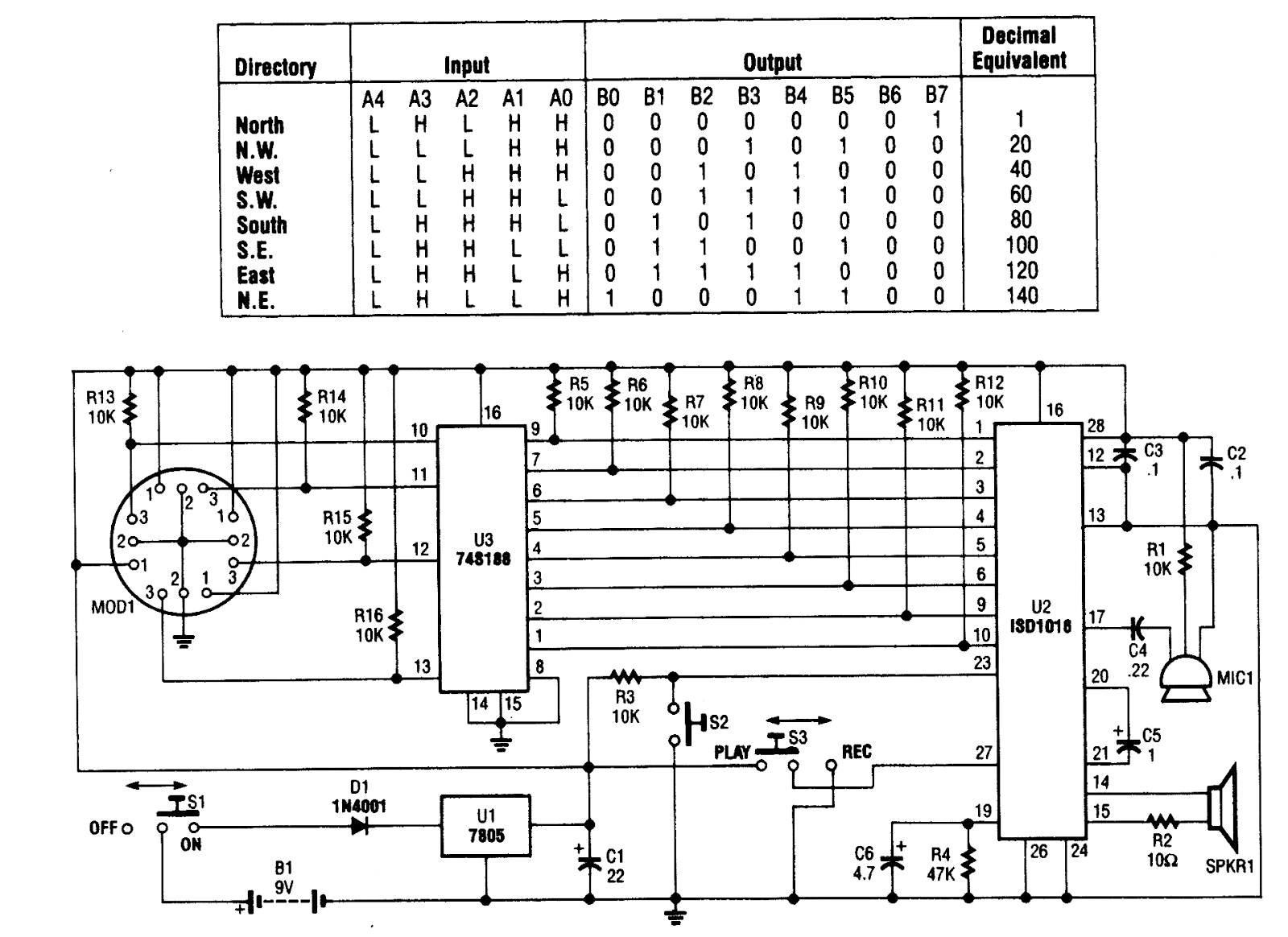 Simple Electronic Talking Compass electronics