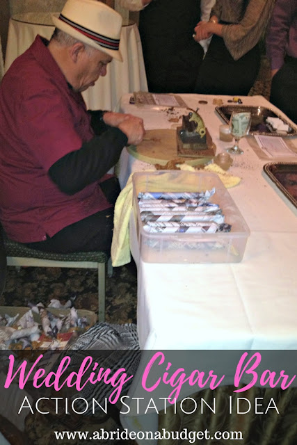 A Wedding Cigar Bar is a super unique action station. Find out all about them on www.abrideonabudget.com.