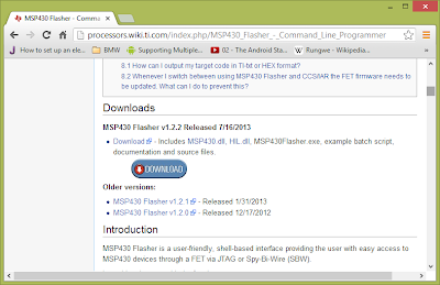 Screenshot showing MSP430 Flasher download button
