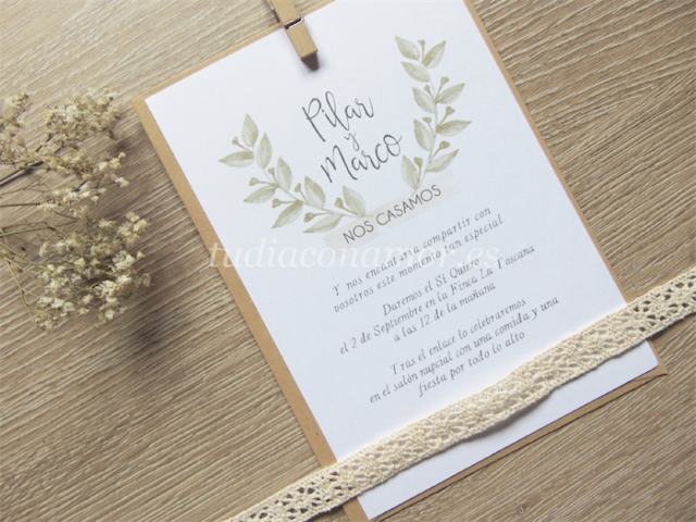 Invitación acuarela vegetal Una invitación de boda moderna y bonita con hojas pintadas de acuarela