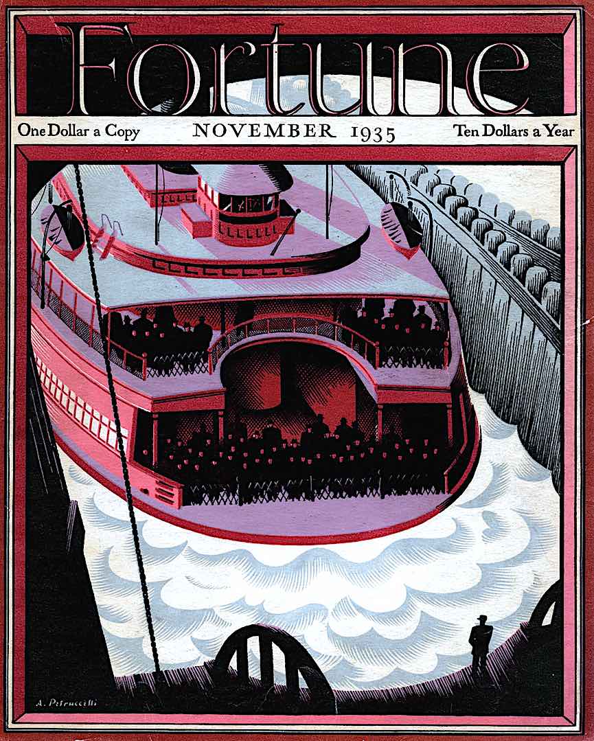 Antonio Petruccelli 1935 an Antonio Petruccelli illustration of a departing ferry for Fortune 1935